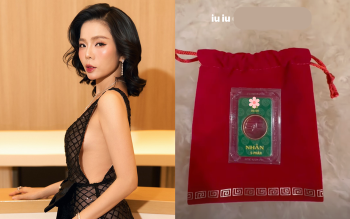 Lệ Quyên vui vẻ khoe chiếc nhẫn vàng nhận được từ một người bạn. Ảnh: IGNV