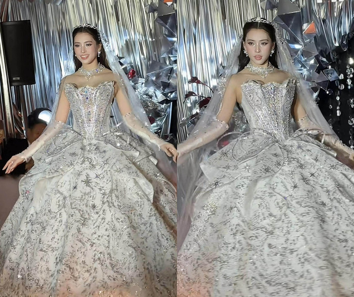 Tiểu Vy làm cô dâu trên sàn diễn khiến nhiều khán giả trầm trồ.