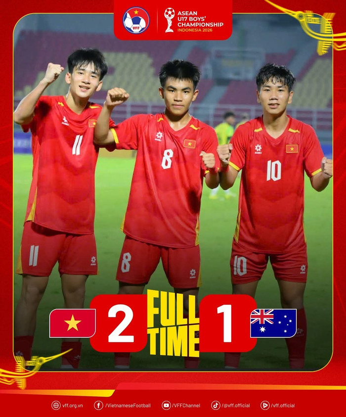 U17 Việt Nam đã đánh bại U17 Australia với tỷ số 2-1 để giành vé vào chung kết U17 Đông Nam Á 2026. Ảnh: VFF