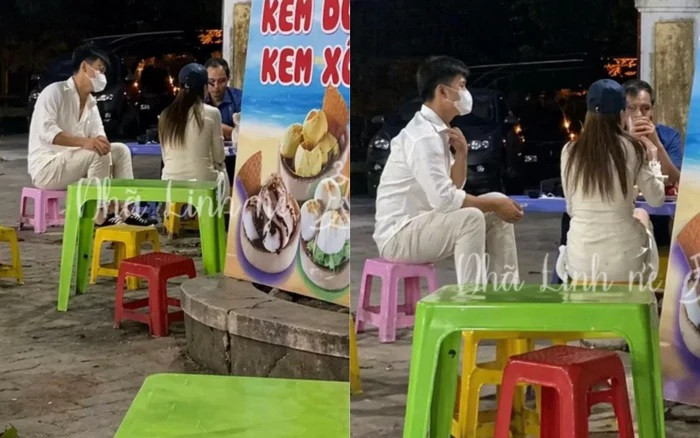 Văn Cương và Hòa Minzy đi ăn vặt. (Ảnh chụp màn hình từ TikTok Nhã Linh nè)