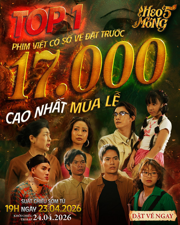 Heo Năm Móng trở thành dự án điện ảnh Việt có lượng vé đặt trước cao nhất trong mùa lễ Giỗ tổ Hùng Vương và dịp 30/4.