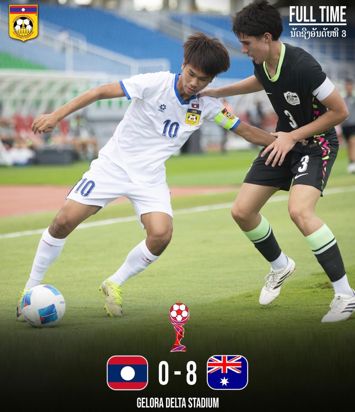 Trận tranh hạng Ba U17 Đông Nam Á 2026 khép lại với kịch bản một chiều khi U17 Úc dễ dàng đánh bại U17 Lào với tỷ số 8-0. Ảnh: LFF