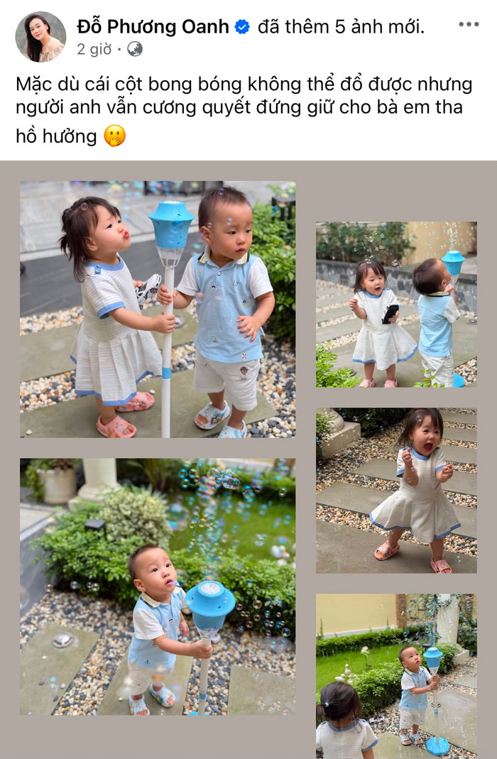 Phương Oanh thường xuyên chia sẻ những khoảnh khắc đời thường, chăm sóc các con vô cùng khéo léo.Ảnh: FBNV