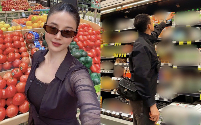 Midu và chồng tranh thủ thời gian đi siêu thị nhân dịp nghỉ lễ. Ảnh: FBNV