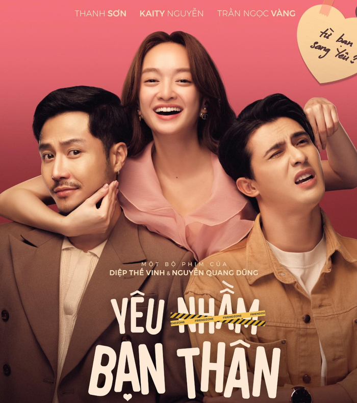 Thanh Sơn trong Yêu Nhầm Bạn Thân cùng Kaity Nguyễn và Trần Ngọc Vàng. Ảnh: ĐPCC