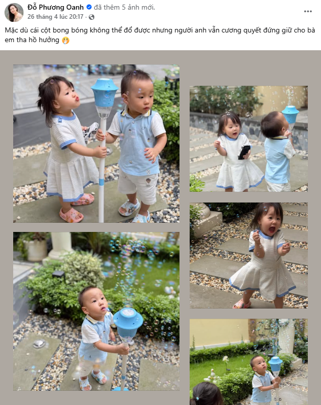 Phương Oanh gây chú ý khi chia sẻ khoảnh khắc đời thường cùng hai con.