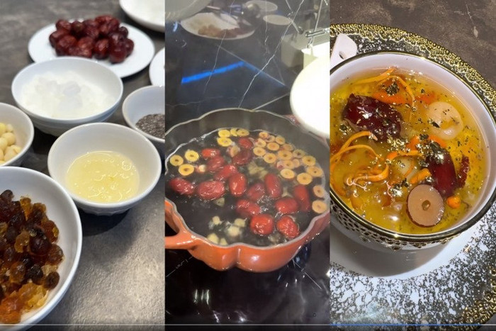 Những nguyên liệu trong món chè dưỡng nhan mà Phương Oanh thực hiện.