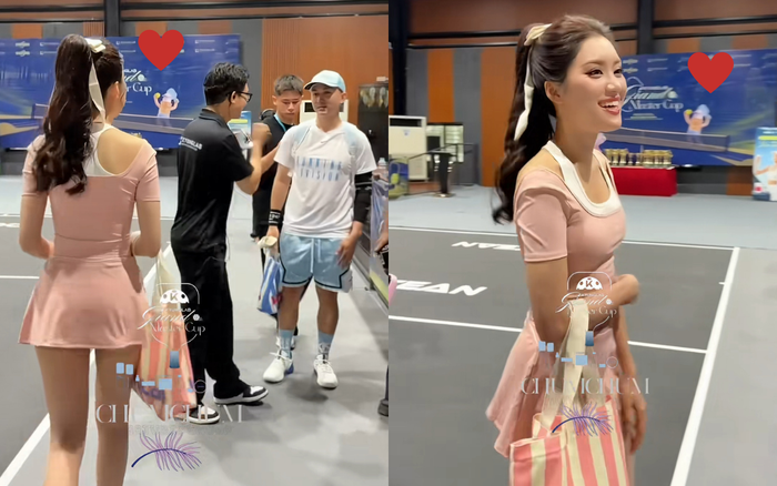 Phương Oanh cười tươi rói khi gặp Hoàng Anh Vũ. Ảnh: Chumchum