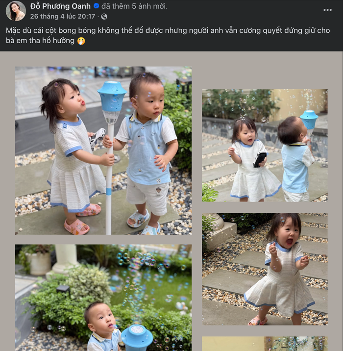 Phương Oanh đăng hình ảnh hai con trên trang cá nhân thu hút sự chú ý lớn từ khán giả. Ảnh chụp màn hình FBNV.&nbsp;