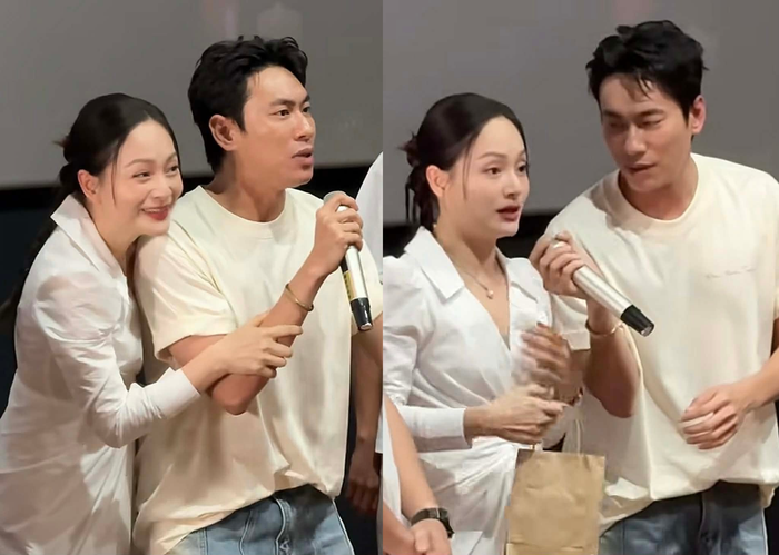 Lan Phương và Kiều Minh Tuấn tương tác tự nhiên tại buổi cinetour.&nbsp;