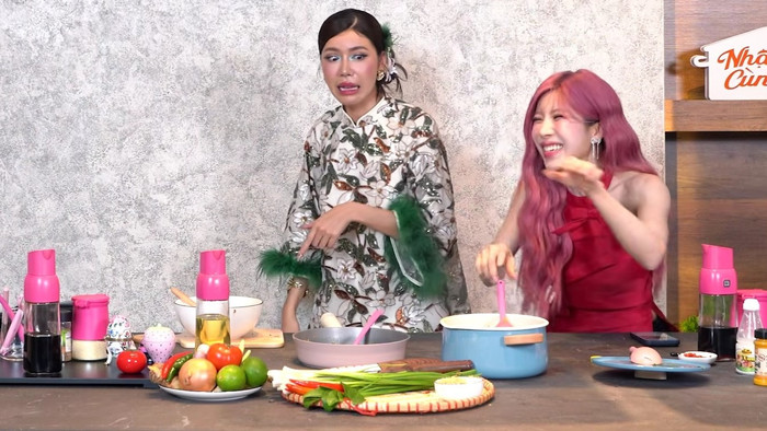 Minh Tú sốc nặng với món ăn của Trang Pháp. (Ảnh: FB NV)