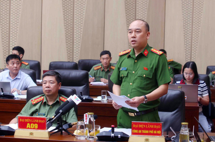 Đại tá Nguyễn Đức Long, Phó Giám đốc Công an thành phố Hà Nội cung cấp thông tin tại Họp báo.&nbsp;