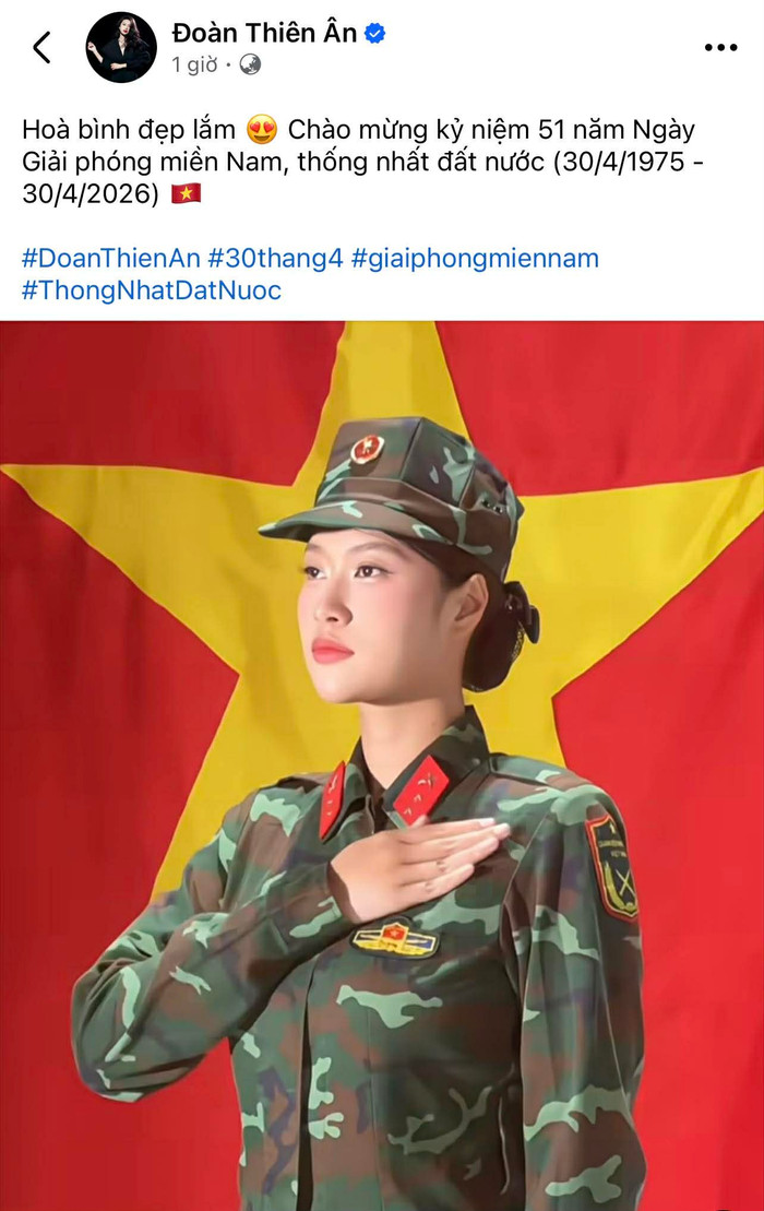 Hoa hậu Đoàn Thiên Ân bày tỏ tình yêu dành cho đất nước trong ngày 30/4.