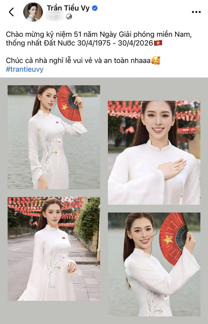 Hoa hậu Tiểu Vy đăng ảnh diện áo dài trắng, chào mừng ngày 30/4.