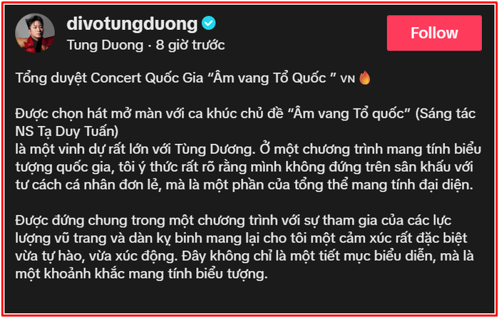Tùng Dương lên tiếng khi hát mở màn trong concert quốc gia Ảnh 2