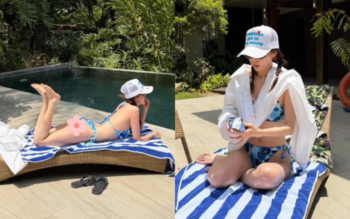 Dara (2NE1) mặc đồ bơi màu xanh nổi bật khi đi nghỉ dưỡng. Ảnh: IGNV