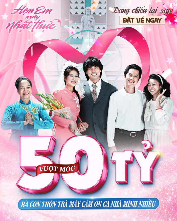 Niềm vui của ê-kíp sản xuất khi Hẹn Em Ngày Nhật Thực lập thành tích 50 tỷ đồng chỉ sau 7 ngày. - Ảnh: ĐPCC