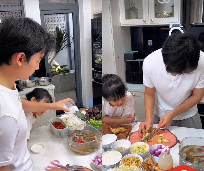 Bạn trai Diệp Lâm Anh trổ tài nấu ăn khiến nhiều người bất ngờ, thích thú.&nbsp;