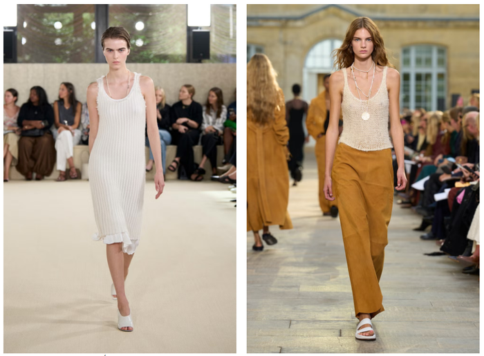 Gam màu trắng sữa trở thành lựa chọn chủ đạo khi xuất hiện tại Toteme hay Stuart Weitzman. Những đôi sandal tông sáng giúp tổng thể trang phục mùa hè thêm tinh tế và dễ phối đồ.