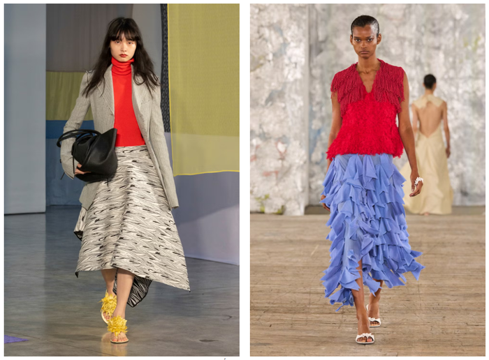 Ở chiều ngược lại của sự tối giản, sandal đính hoa 3D mang đến vẻ ngoài nổi bật, nữ tính. Các thiết kế từ Christian Dior tạo cảm giác bay bổng khi kết hợp cùng váy midi hoặc trang phục bèo nhún.