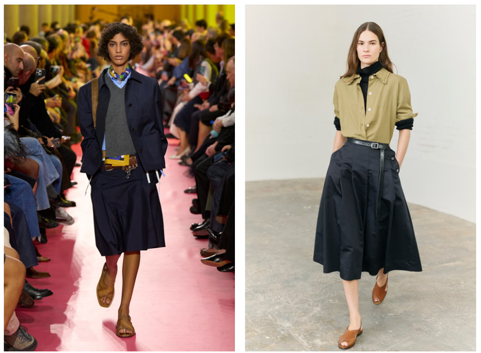 Những đôi sandal da bản to với dây chữ X từ Prada hay Miu Miu được đánh giá cao nhờ tính ứng dụng. Thiết kế ôm chân, càng sử dụng càng mềm mại, phù hợp cho các chuyến du lịch dài ngày.