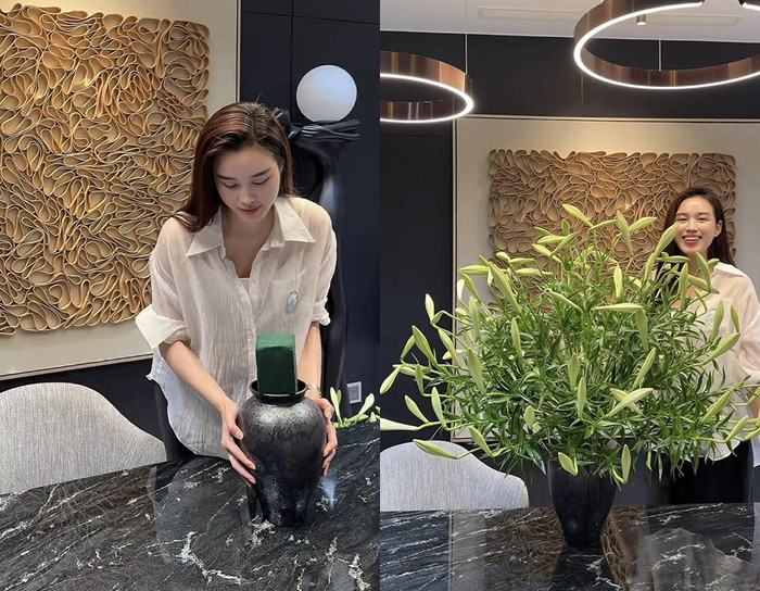 Đỗ Thị Hà tự tay cắm hoa, chăm chút cho tổ ấm.