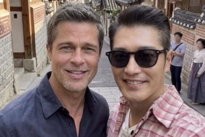 Mạng xã hội xứ Hàn đang xôn xao với bức ảnh của Jung Yoon Min với ngôi sao Hollywood Brad Pitt.