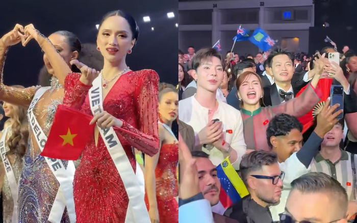 Hòa Minzy cùng nhiều đồng nghiệp từng sang Thái Lan cổ vũ Hương Giang thi Miss Universe. Ảnh chụp màn hình