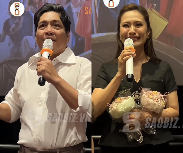 Diễn viên Thanh Thúy và Đức Thịnh giao lưu cùng khán giả. (Ảnh chụp màn hình từ TikTok Saobiz.vn)