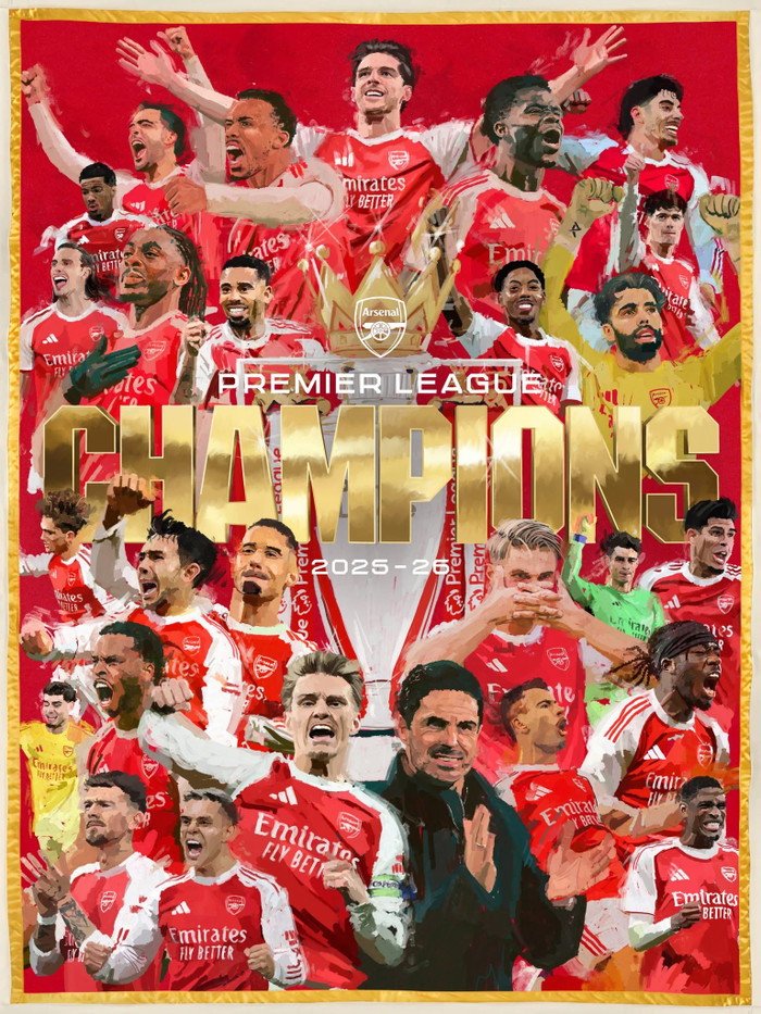 Arsenal đã chính thức vô địch Ngoại hạng Anh sau 22 năm chờ đợi, khi Manchester City bị Bournemouth cầm hòa 1-1. Ảnh: Arsenal