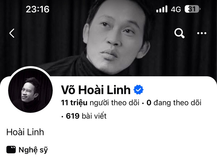 Hoài Linh có trang cá nhân 11 triệu người theo dõi. Ảnh chụp màn hình