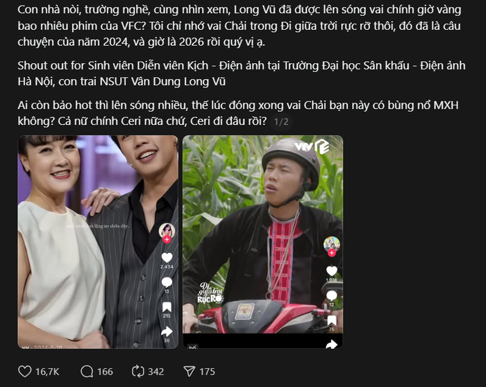 Long Vũ bất ngờ trở thành chủ đề bàn luận sau thành công từ vai Chải trong Đi giữa trời rực rỡ.