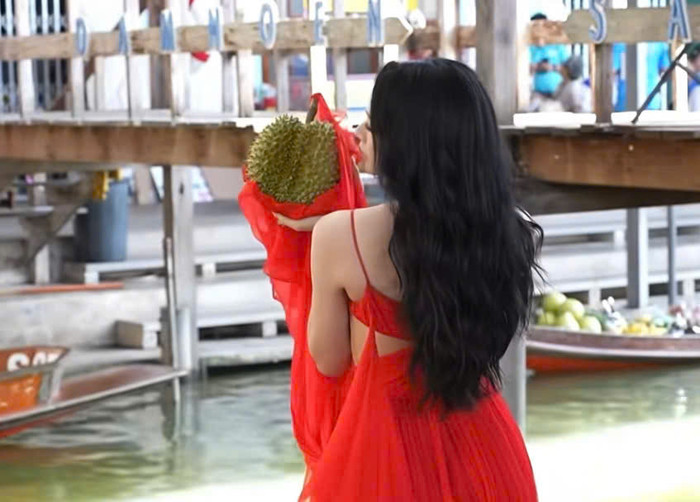 Dù gặp sự cố với trái sầu riêng mắc vào váy, Hương Giang vẫn kịp tạo nên bộ ảnh nổi bật tại cuộc thi.