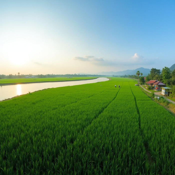 Cảnh đẹp ở cánh đồng xanh mướt tại xã Bắc Lũng - Bắc Ninh.