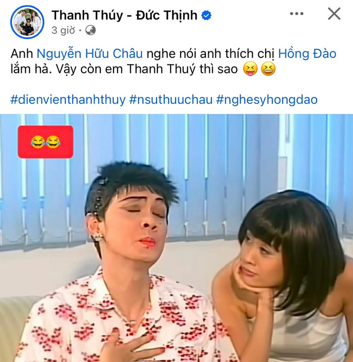 Bài đăng của Thanh Thúy về NSƯT Hữu Châu và Hồng Đào thu hút sự quan tâm lớn của người hâm mộ. &nbsp;