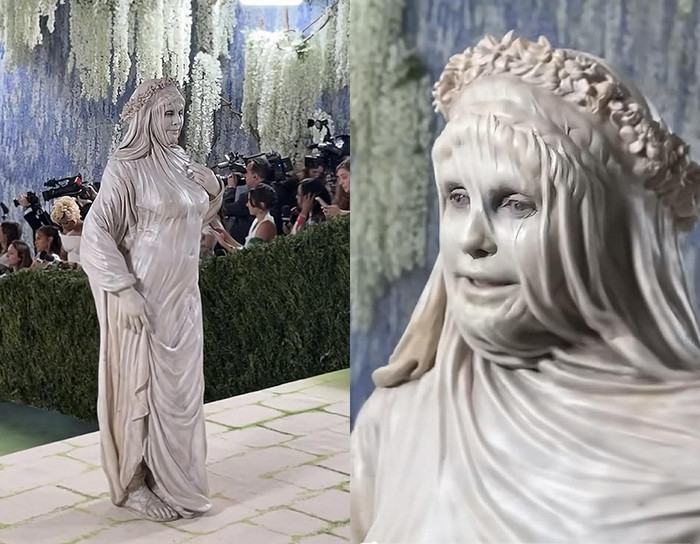 Siêu mẫu Heidi Klum xuất hiện với diện mạo đặc biệt trên thảm đỏ Met Gala 2026. (Ảnh chụp màn hình từ TikTok USA Today)