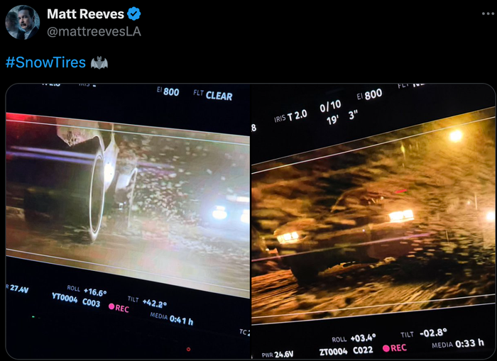 Matt Reeves chia sẻ Batmobile xuất hiện trong bối cảnh tuyết, hình ảnh đầu tiên của phần 2. Ảnh chụp màn hình.&nbsp;