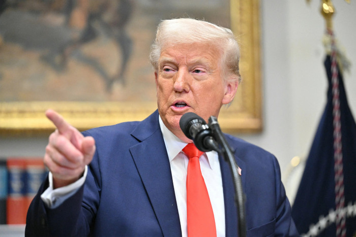 Tổng thống Donald Trump phát biểu tại Phòng Roosevelt của Nhà Trắng vào ngày 3 tháng 3. (Roberto Schmidt/AFP via Getty Images)