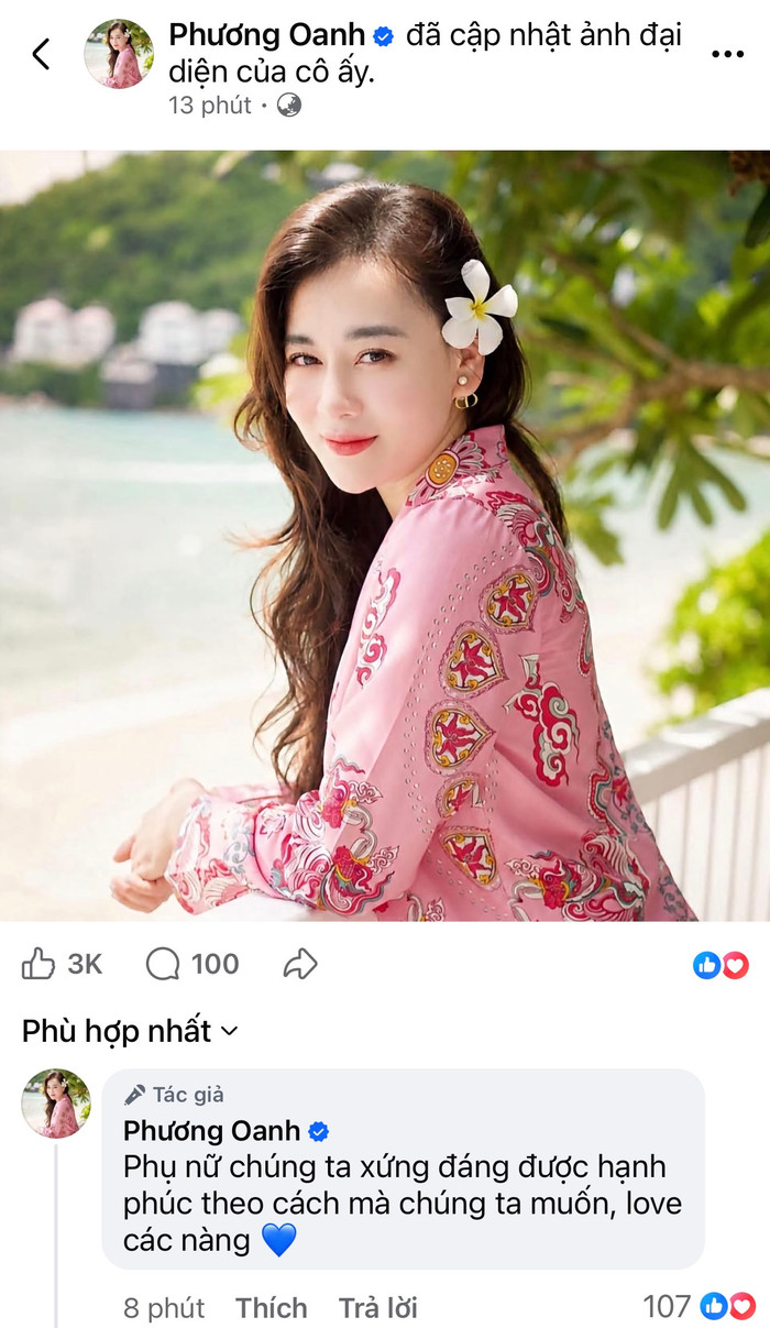 Mới đây, diễn viên Phương Oanh gây chú ý khi chia sẻ thông điệp đầy tích cực về hạnh phúc và sự bình yên. Ảnh: FBNV