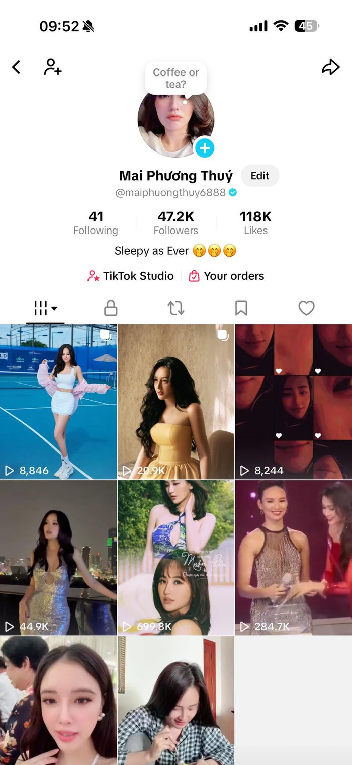 Mai Phương Thúy hào hứng khoe tài khoản TikTok đã có tích xanh. Ảnh: FBNV