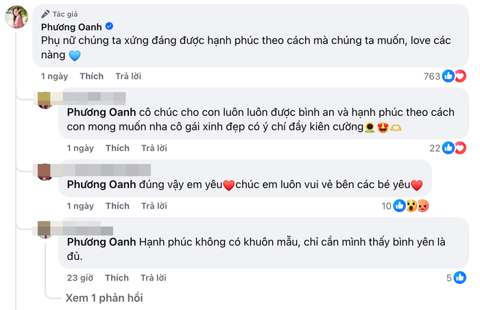 Bình luận của khán giả sau khi Phương Oanh ngầm công khai đã có cuộc sống hạnh phúc mới sau những thăng trầm đã qua.