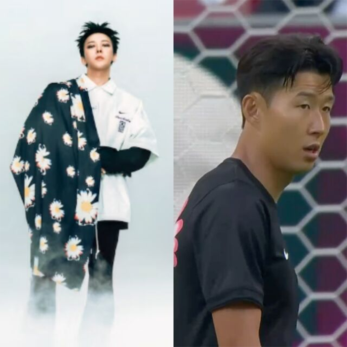 Son Heung Min xuất hiện với chiếc áo màu đen thuộc bộ sưu tập hợp tác với thương hiệu do G-Dragon sáng lập.
