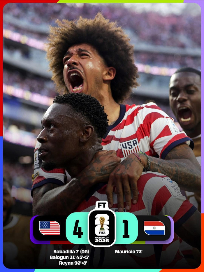 Đội tuyển Mỹ đã có màn khởi đầu như mơ tại World Cup 2026 khi đánh bại Paraguay với tỷ số 4-1 trên sân nhà. Ảnh: FIFA