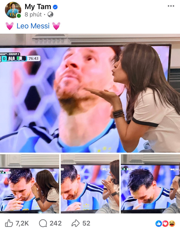 Ca sĩ Mỹ Tâm vừa gây sốt khi 'tỏ tình' với Messi sau màn trình diễn lịch sử của siêu sao người Argentina. Ảnh chụp màn hình