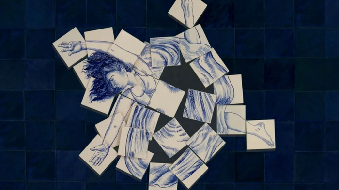 Những mảng gốm azulejos vẽ tay chuyển động tinh tế tái hiện hình tượng nữ quyền trong Virgin Fandango. Ảnh: Marcy Page