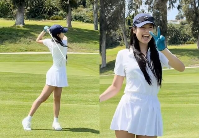 Những hình ảnh Jennie (BLACKPINK) chơi golf đang khiến dư luận thích thú.
