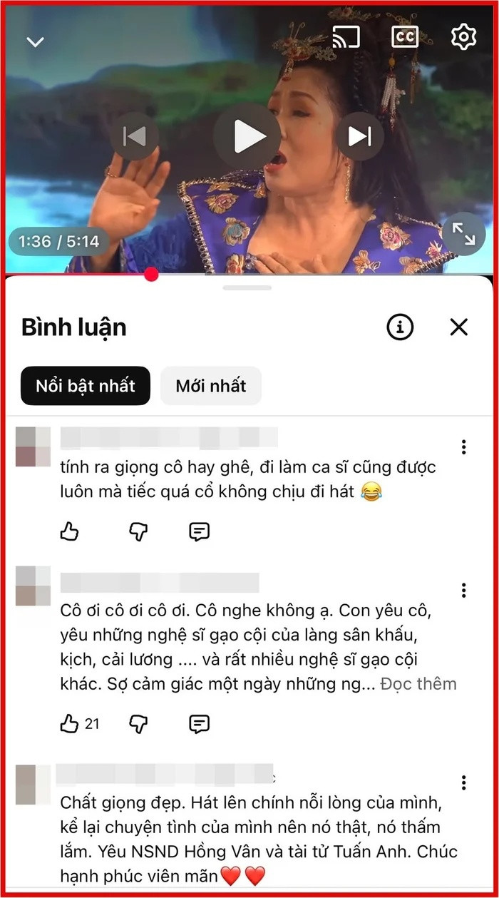 Nhiều khán giả bày tỏ sự tiếc nuối khi NSND Hồng Vân không đi theo con đường ca hát chuyên nghiệp dù sở hữu giọng hát giàu cảm xúc.