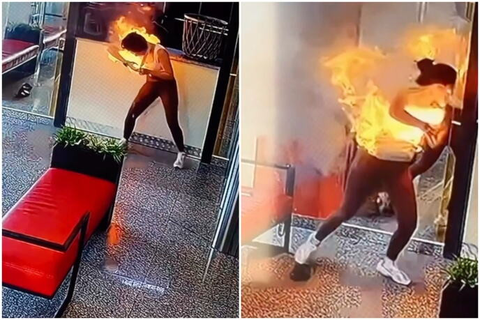 Pin dự phòng phát nổ trong túi xách, ngọn lửa bùng lên sát mặt cô gái Ảnh 1