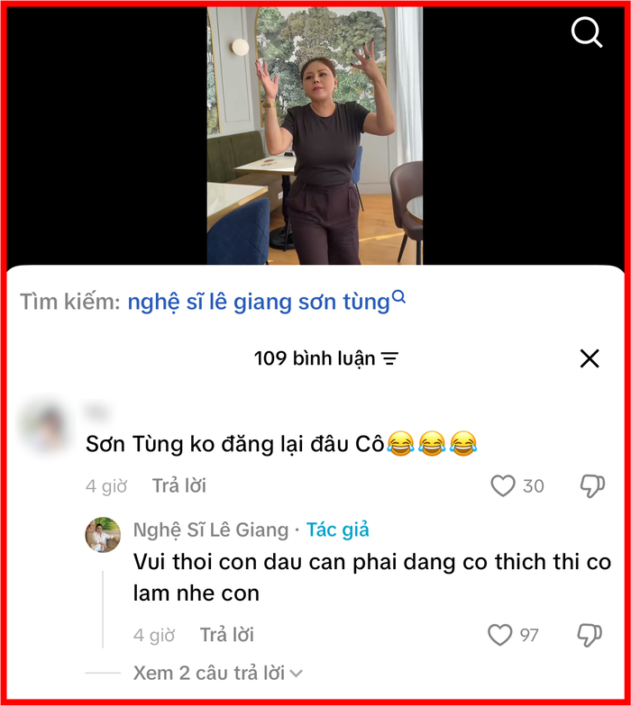 Lê Giang đáp trả bình luận liên quan đến Sơn Tùng.