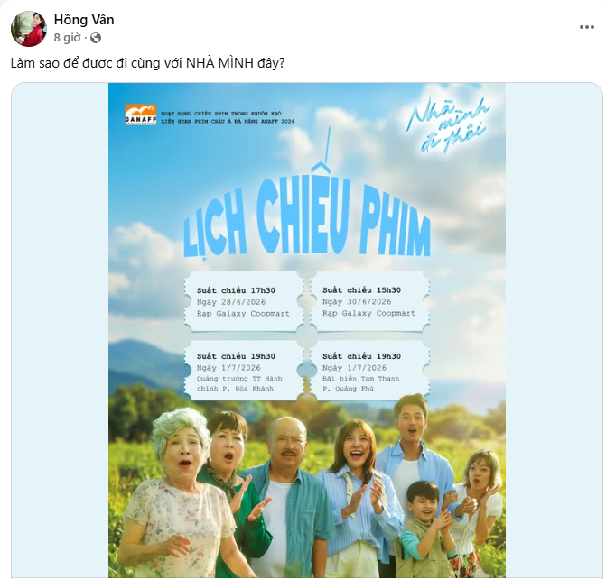 NSND Hồng Vân hào hứng chia sẻ thông tin Nhà Mình Đi Thôi sẽ góp mặt tại DANAFF IV, mở ra một hành trình mới cho bộ phim sau thời gian khép lại ở phòng vé.